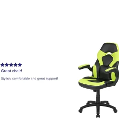 Flash Furniture X10 Ergonomic LeatherSoft™ Faux Leather High-Back Racing Gaming Chair With Flip-Up Arms, Neon Green/Black