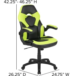 Flash Furniture X10 Ergonomic LeatherSoft™ Faux Leather High-Back Racing Gaming Chair With Flip-Up Arms, Neon Green/Black