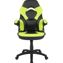 Flash Furniture X10 Ergonomic LeatherSoft™ Faux Leather High-Back Racing Gaming Chair With Flip-Up Arms, Neon Green/Black