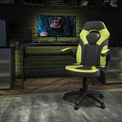 Flash Furniture X10 Ergonomic LeatherSoft™ Faux Leather High-Back Racing Gaming Chair With Flip-Up Arms, Neon Green/Black