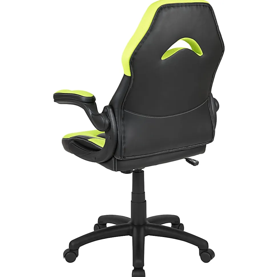 Flash Furniture X10 Ergonomic LeatherSoft™ Faux Leather High-Back Racing Gaming Chair With Flip-Up Arms, Neon Green/Black