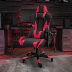 Flash Furniture X20 Ergonomic LeatherSoft™ Faux Leather High-Back Racing Gaming Chair, Red/Black