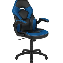 Flash Furniture X10 Ergonomic LeatherSoft™ Faux Leather High-Back Racing Gaming Chair With Flip-Up Arms, Blue/Black