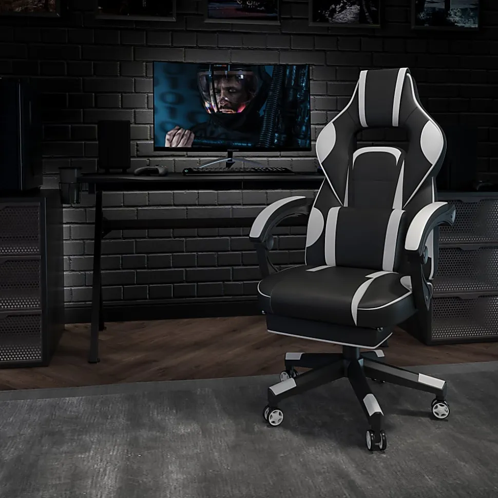Flash Furniture X40 Gaming Chair With Fully Reclining Back And Arms, White/Black