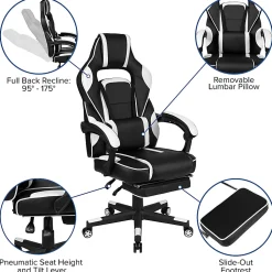 Flash Furniture X40 Gaming Chair With Fully Reclining Back And Arms, White/Black