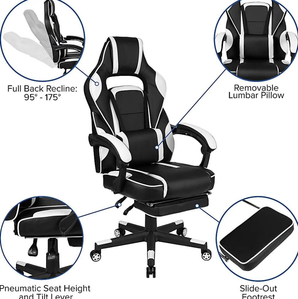 Flash Furniture X40 Gaming Chair With Fully Reclining Back And Arms, White/Black