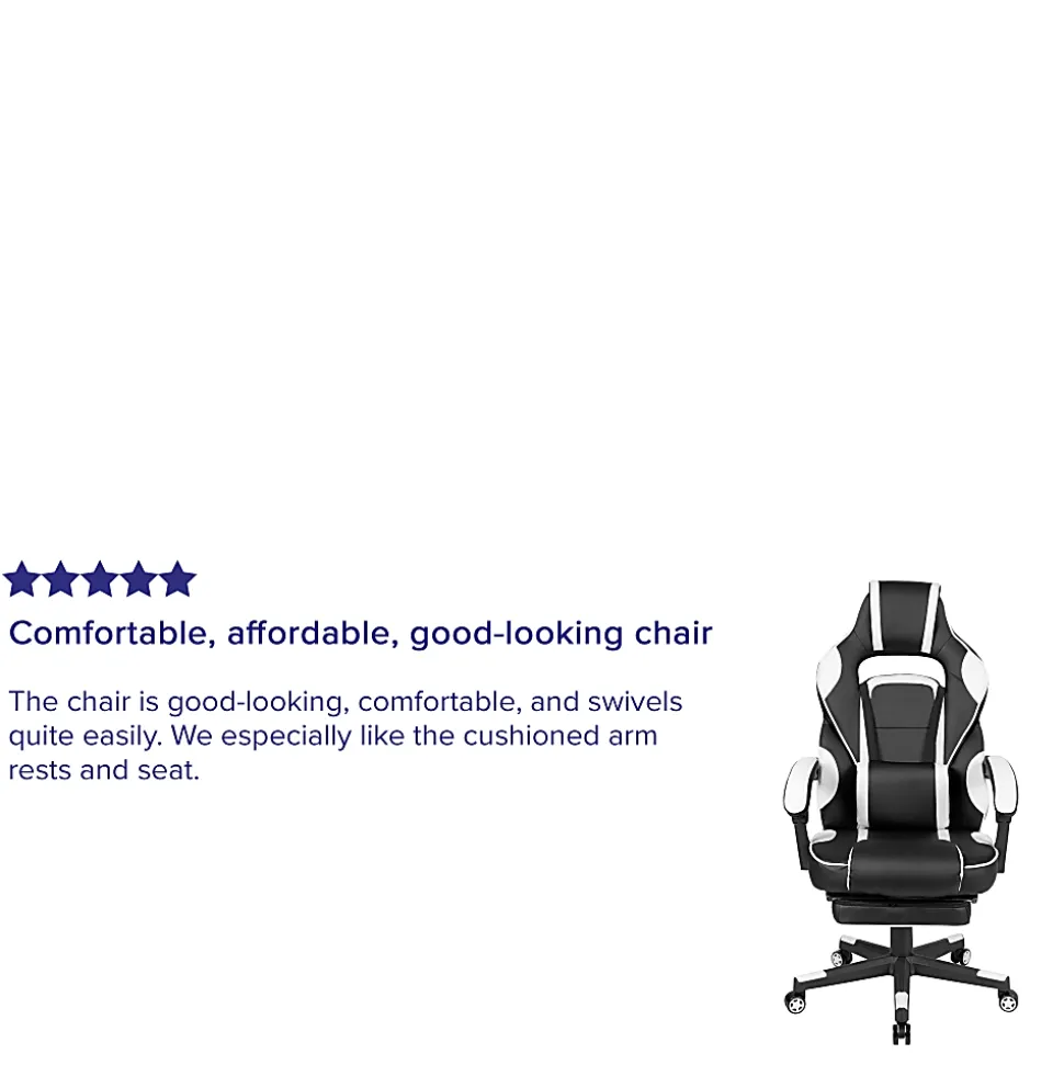 Flash Furniture X40 Gaming Chair With Fully Reclining Back And Arms, White/Black