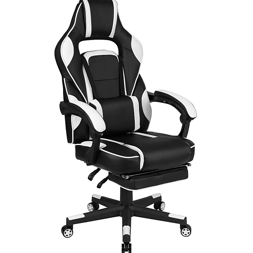Flash Furniture X40 Gaming Chair With Fully Reclining Back And Arms, White/Black