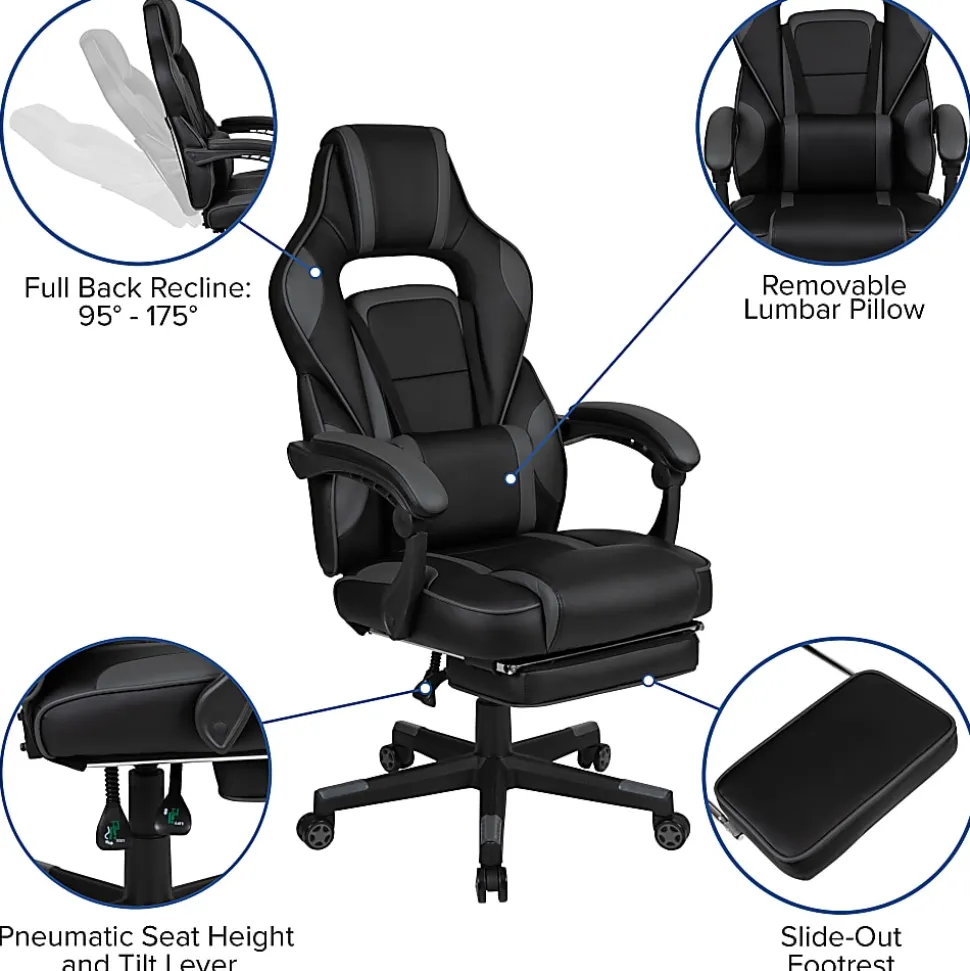 Flash Furniture X40 Gaming Chair With Fully Reclining Back And Arms, Black/Gray