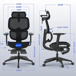 FlexiSpot C7 Ergonomic Mesh, Office Chair with Footrest, Black