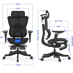 FlexiSpot C7 MAX Ergonomic Mesh Office Chair with Footrest. Black