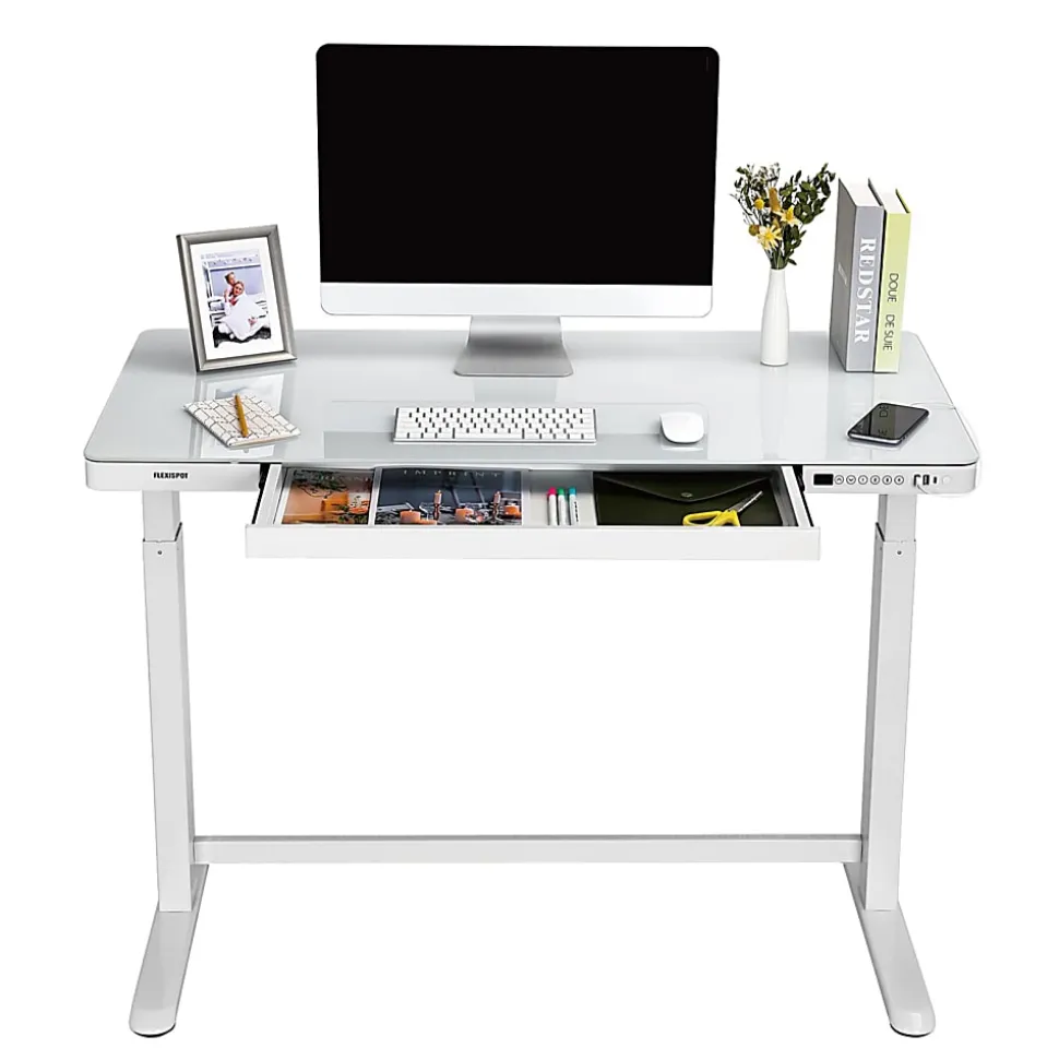 FlexiSpot Comhar Electric 48"W Height-Adjustable Staanding Desk, White