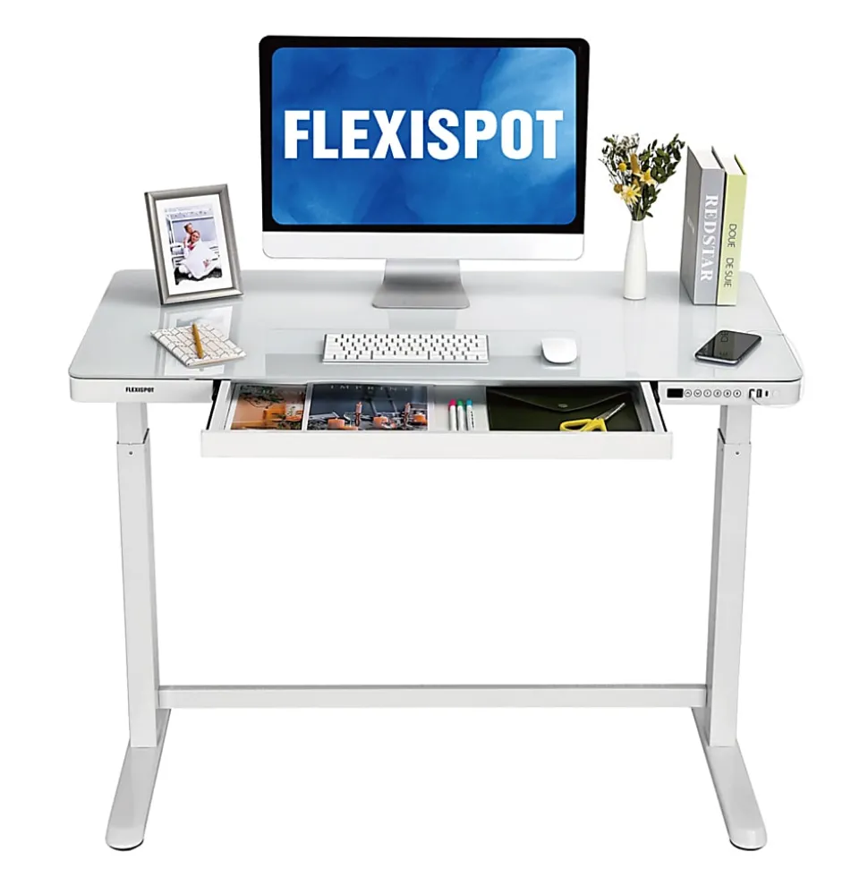 FlexiSpot Comhar Electric 48"W Height-Adjustable Staanding Desk, White