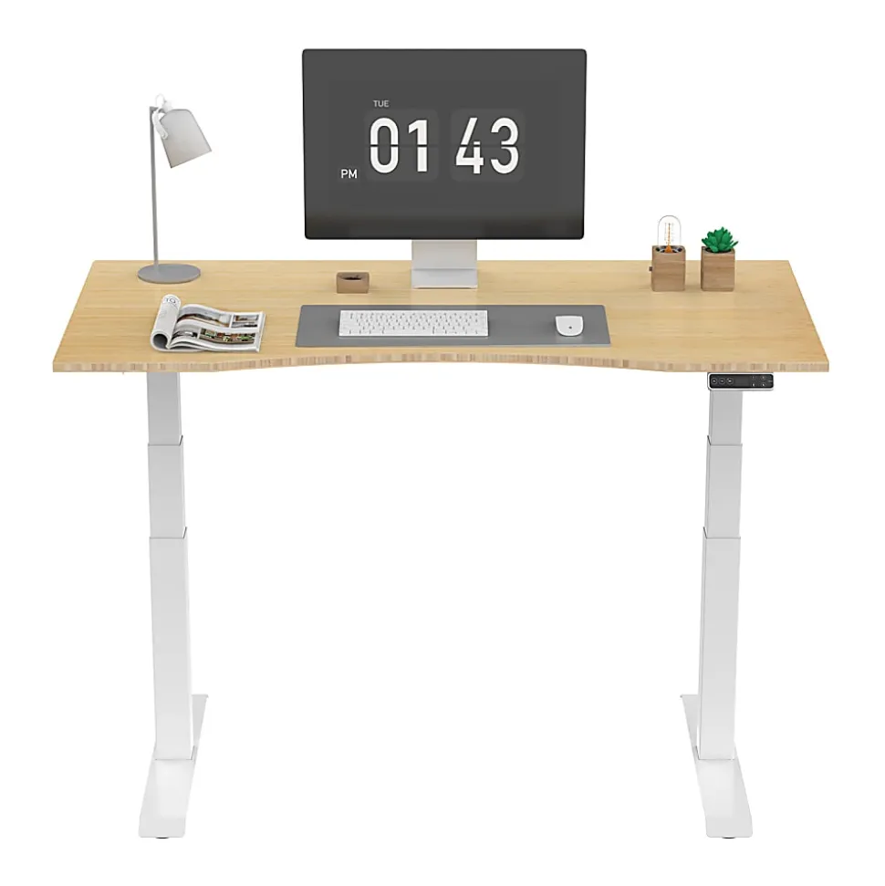 FlexiSpot E7 Electric 55"W Height-Adjustable Standing Desk, Bamboo/White