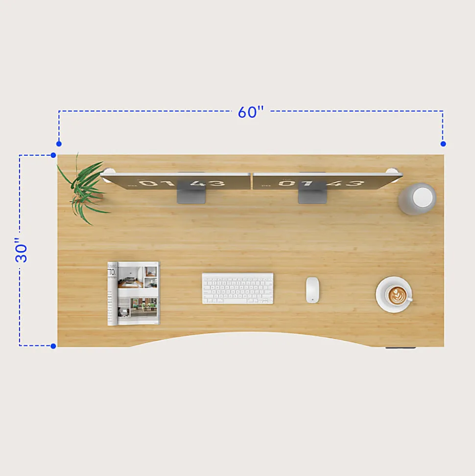FlexiSpot E7 Electric 60"W Height-Adjustable Standing Desk, Bamboo/White