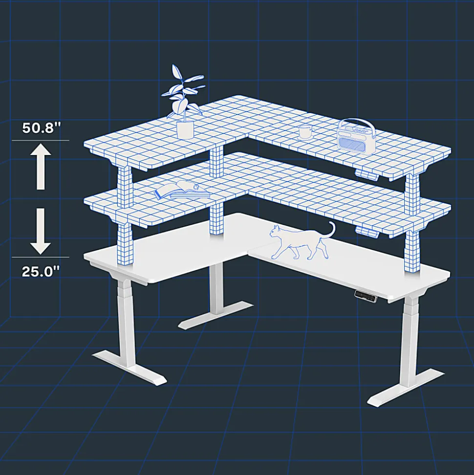 FlexiSpot E7L 76"W L-Shaped Electric Height-Adjustable Standing Desk, White