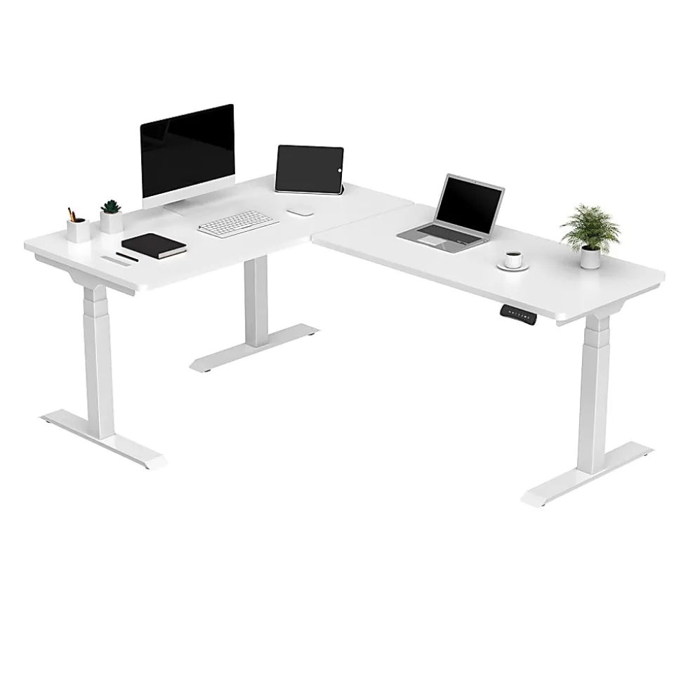 FlexiSpot E7L 76"W L-Shaped Electric Height-Adjustable Standing Desk, White