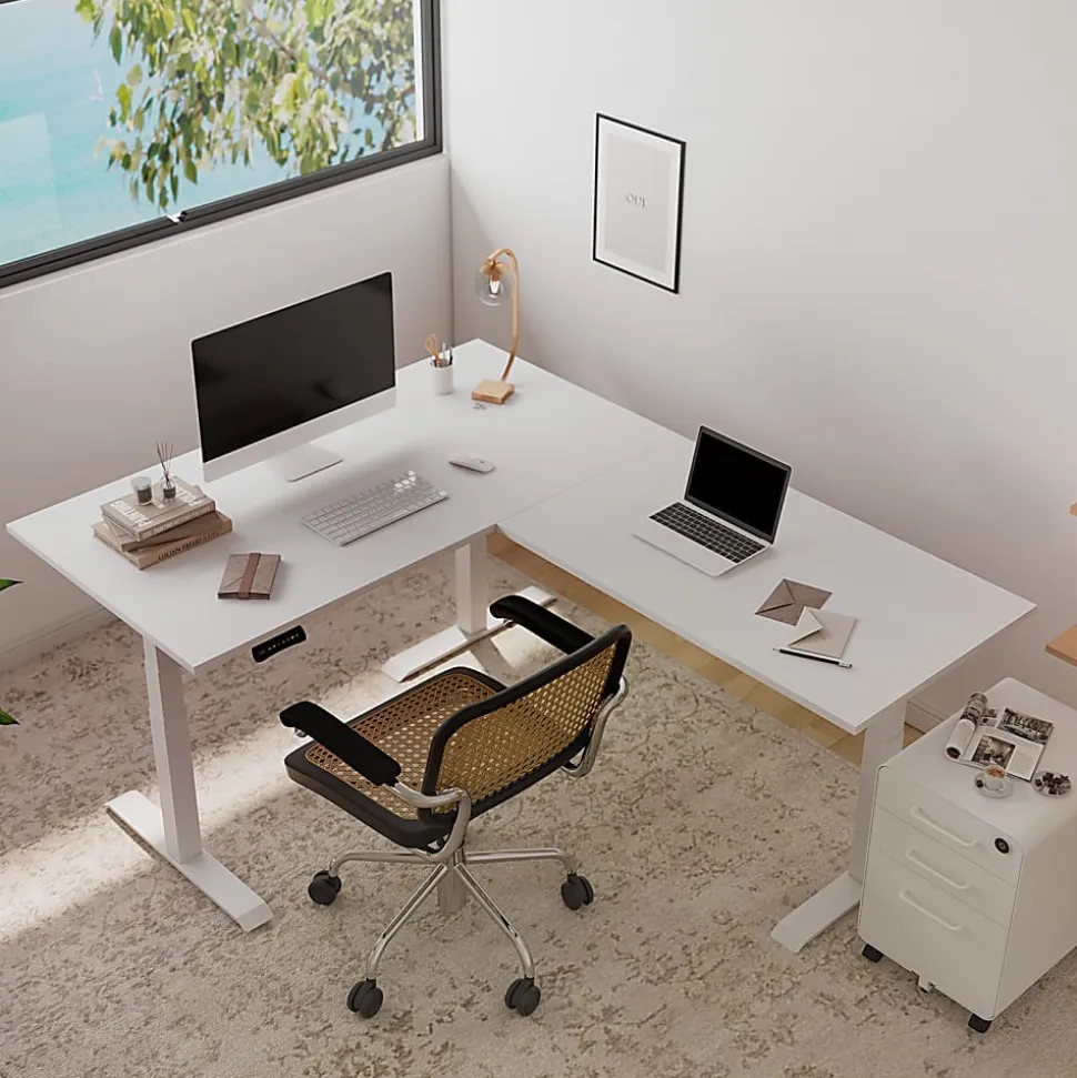 FlexiSpot E7L 76"W L-Shaped Electric Height-Adjustable Standing Desk, White