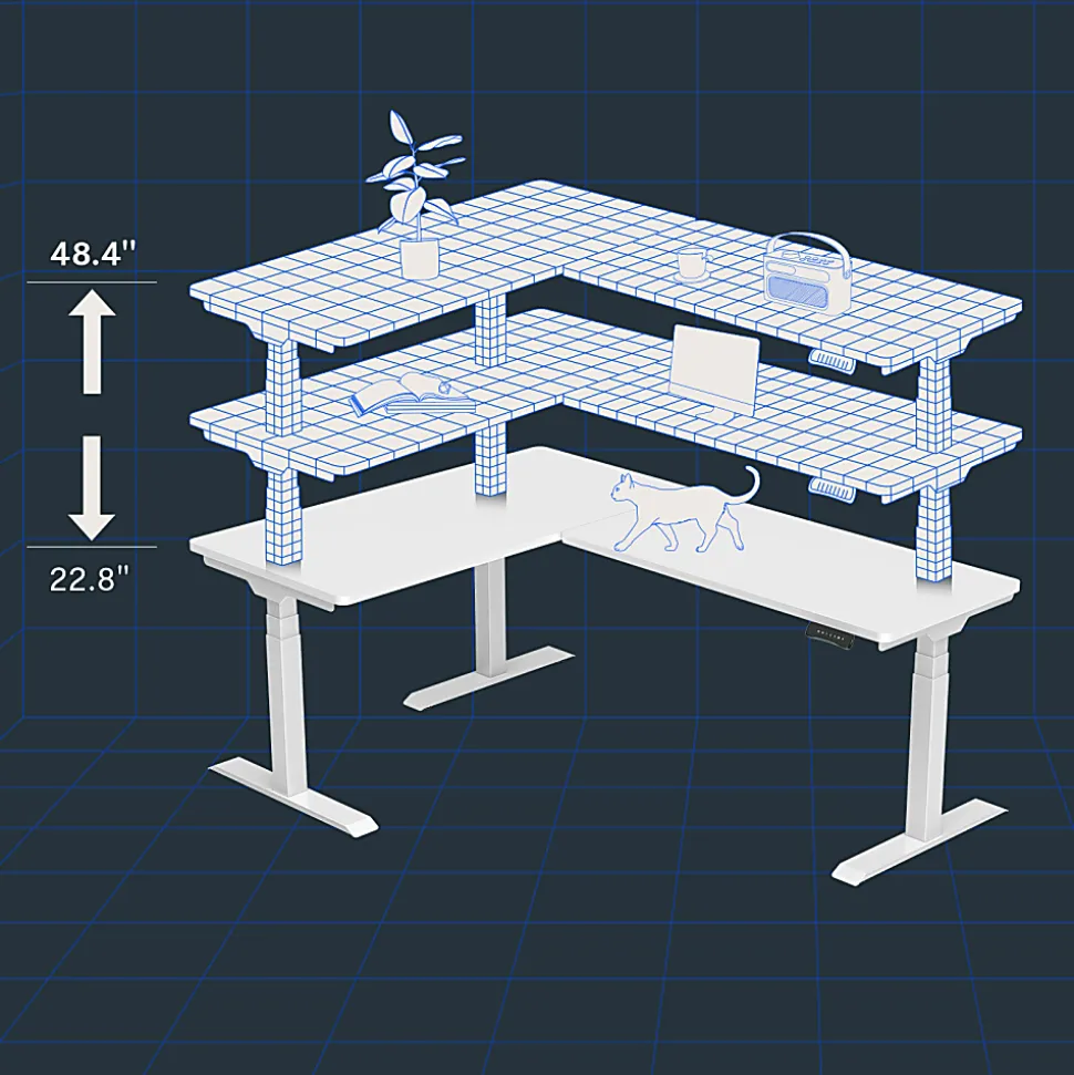 FlexiSpot E7L 76"W L-Shaped Electric Height-Adjustable Standing Desk, White