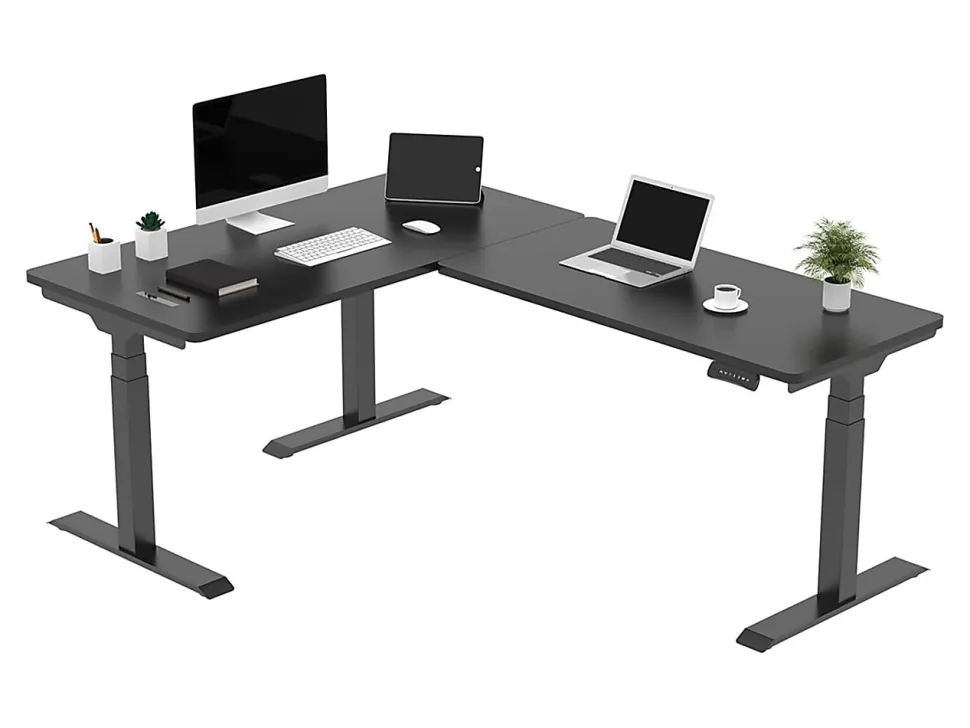 FlexiSpot E7L 76"W L-Shaped Electric Height-Adjustable Standing Desk, Black
