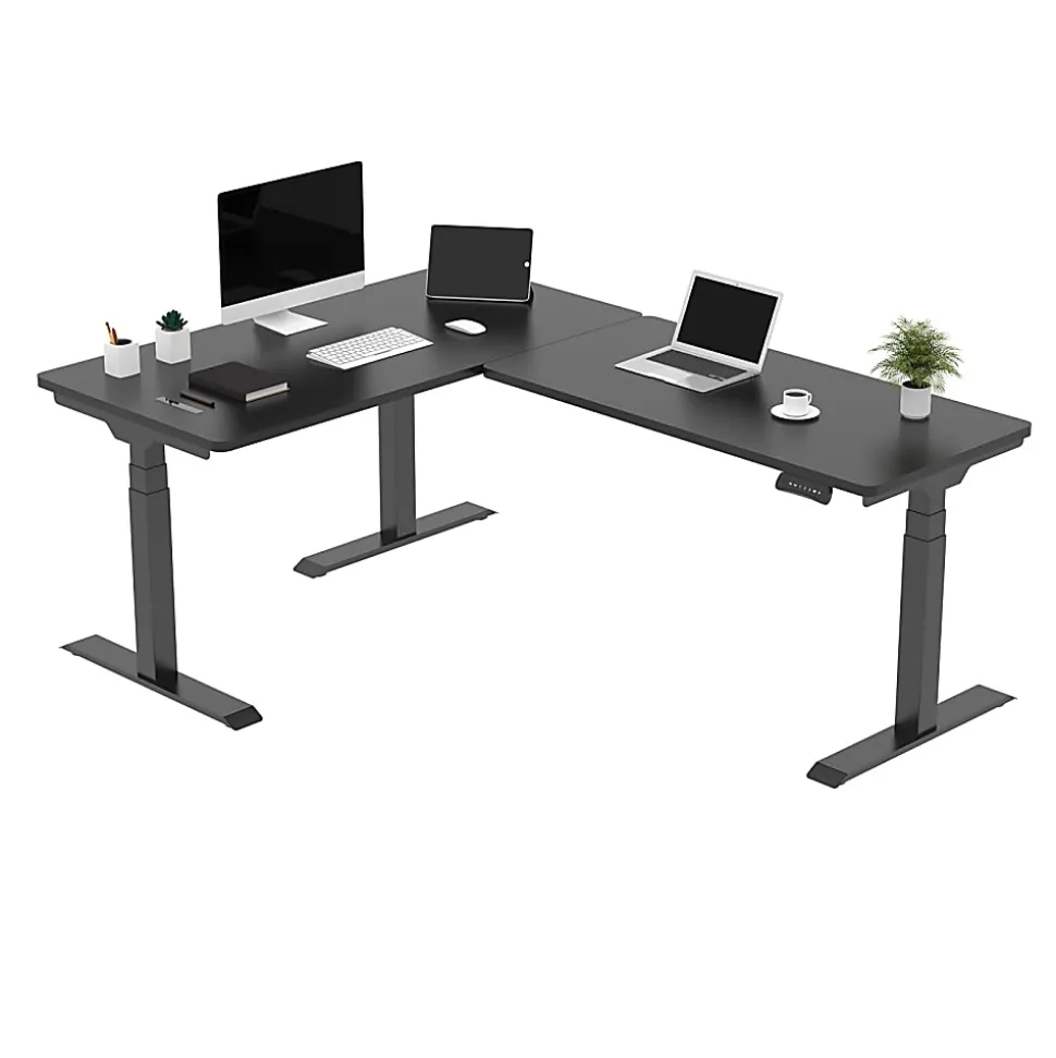 FlexiSpot E7L 76"W L-Shaped Electric Height-Adjustable Standing Desk, Black