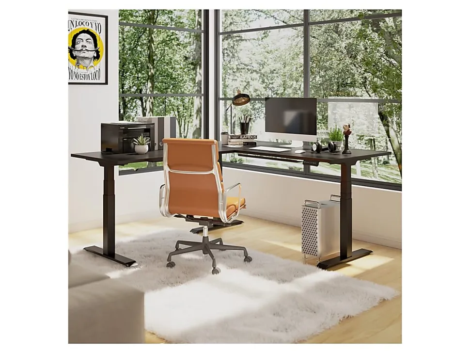 FlexiSpot E7L 76"W L-Shaped Electric Height-Adjustable Standing Desk, Black