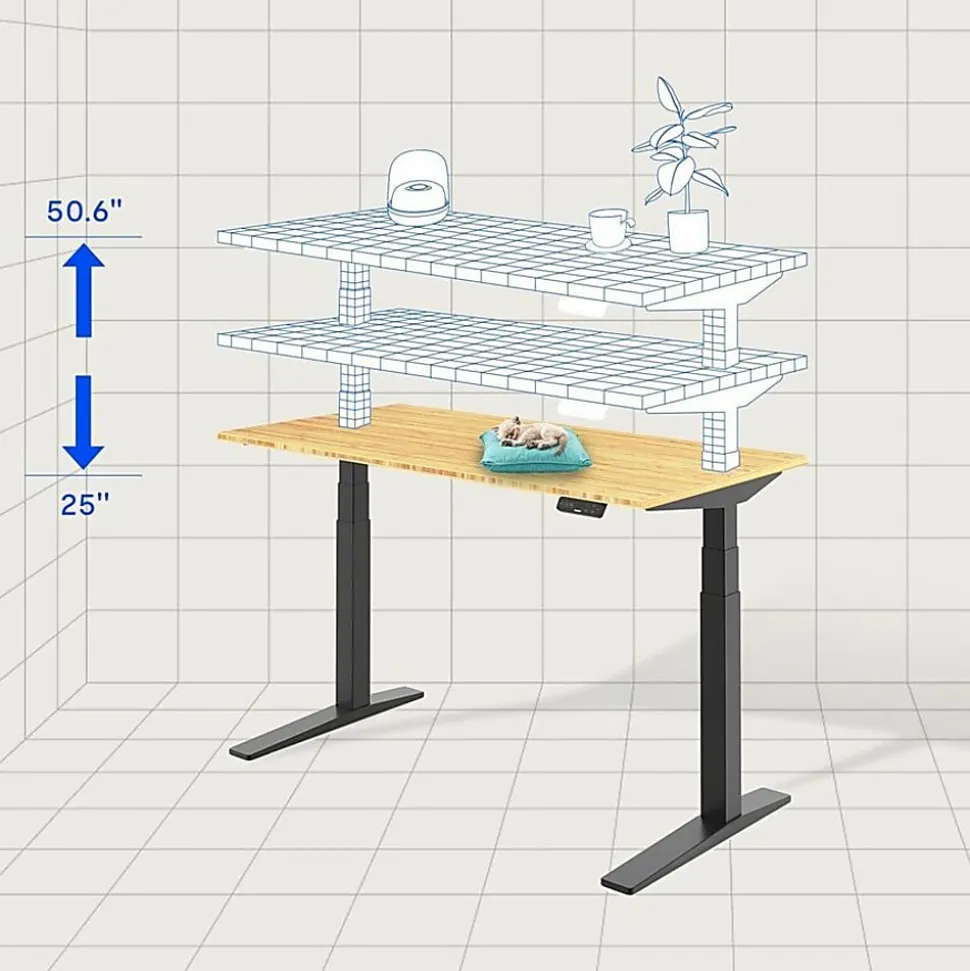 FlexiSpot E7L 76"W L-Shaped Electric Height-Adjustable Standing Desk, Bamboo/White