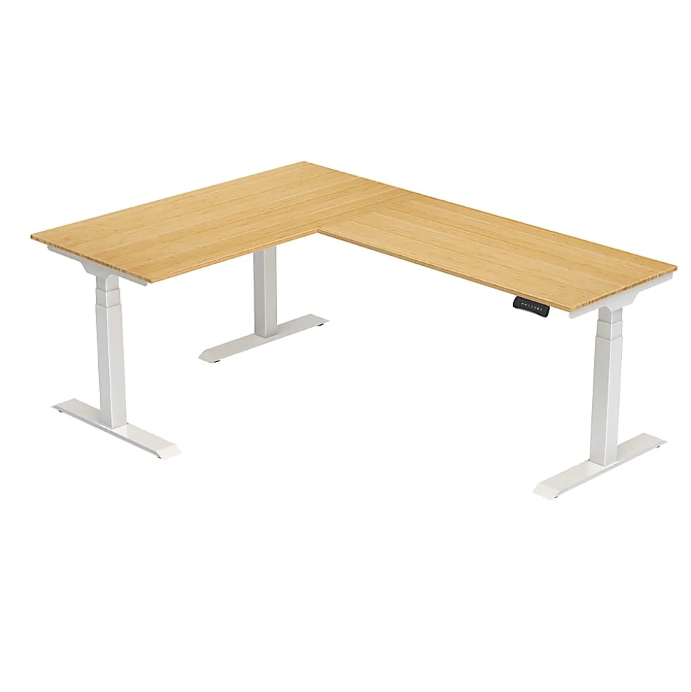 FlexiSpot E7L 76"W L-Shaped Electric Height-Adjustable Standing Desk, Bamboo/White
