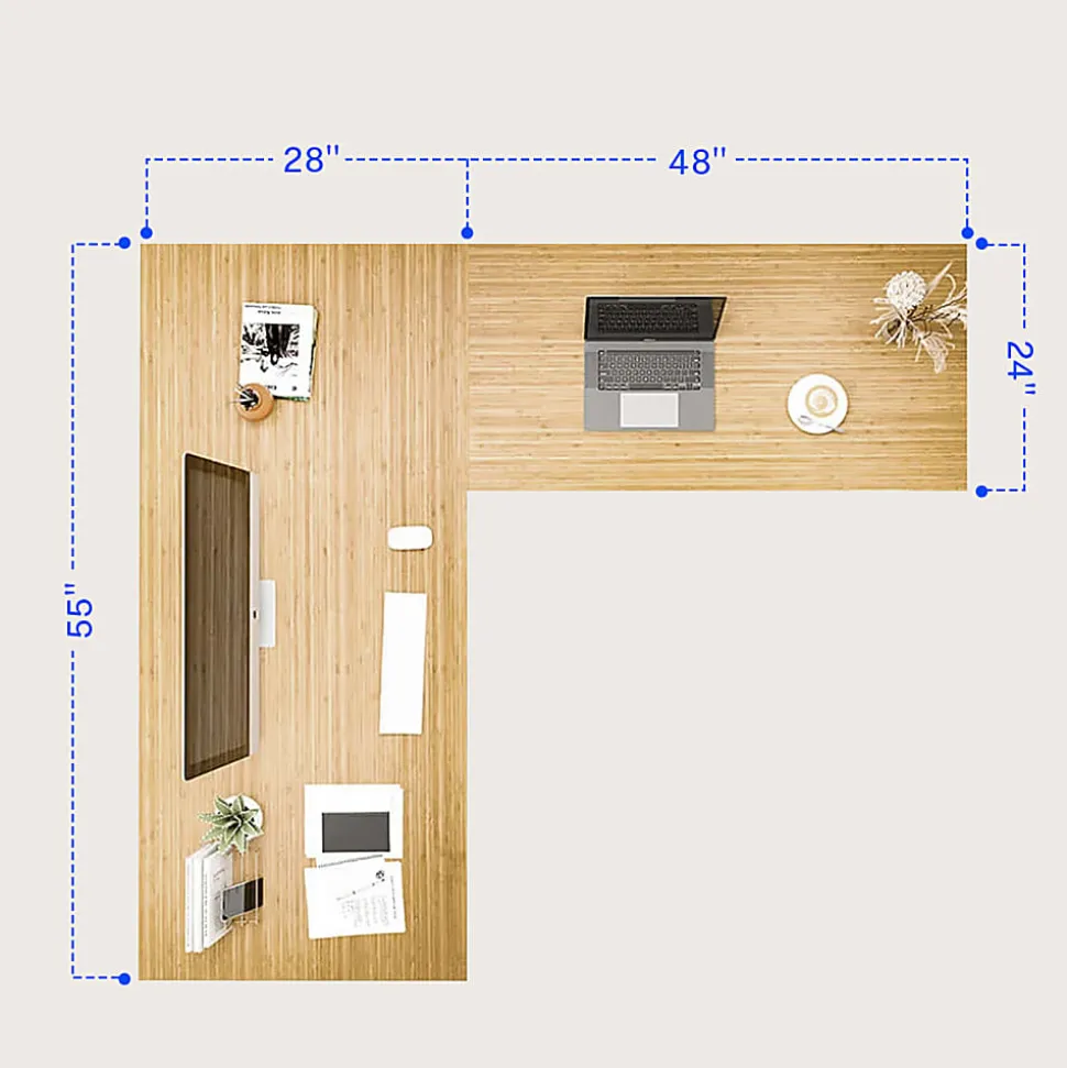 FlexiSpot E7L 76"W L-Shaped Electric Height-Adjustable Standing Desk, Bamboo/White