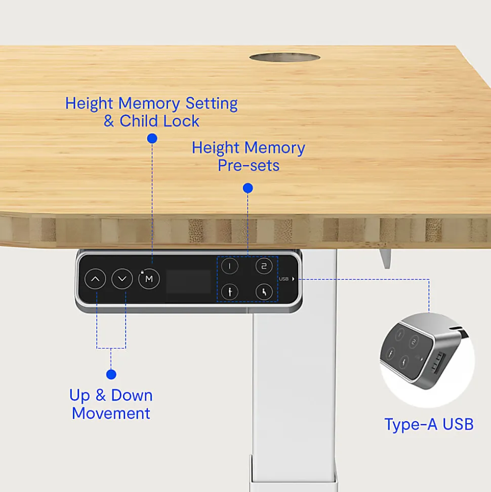 FlexiSpot E7L 76"W L-Shaped Electric Height-Adjustable Standing Desk, Bamboo/White