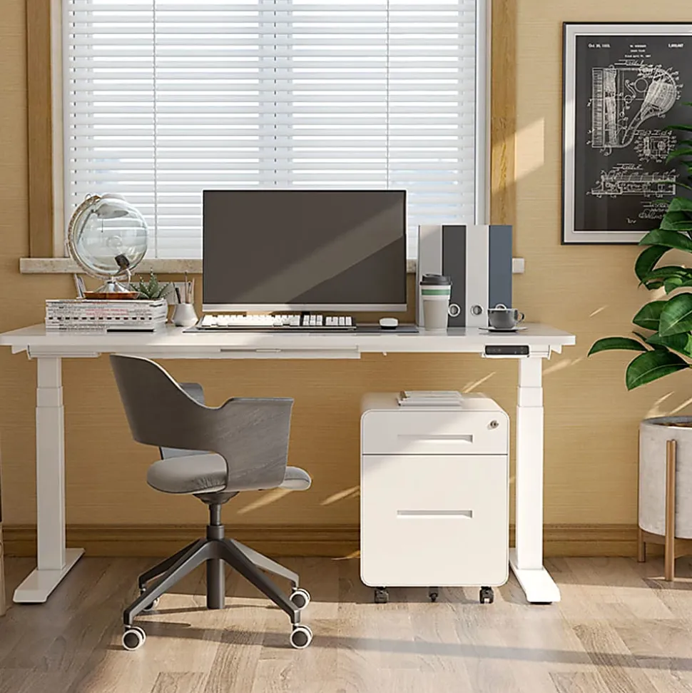FlexiSpot E7 55"W Height-Adjustable Standing Desk, White
