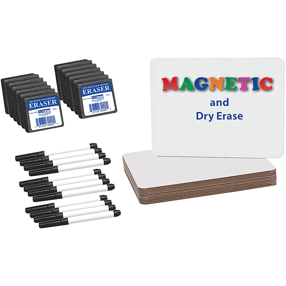 Flipside Magnetic Dry-Erase Board Class Pack, 9" x 12", White, Set Of 12