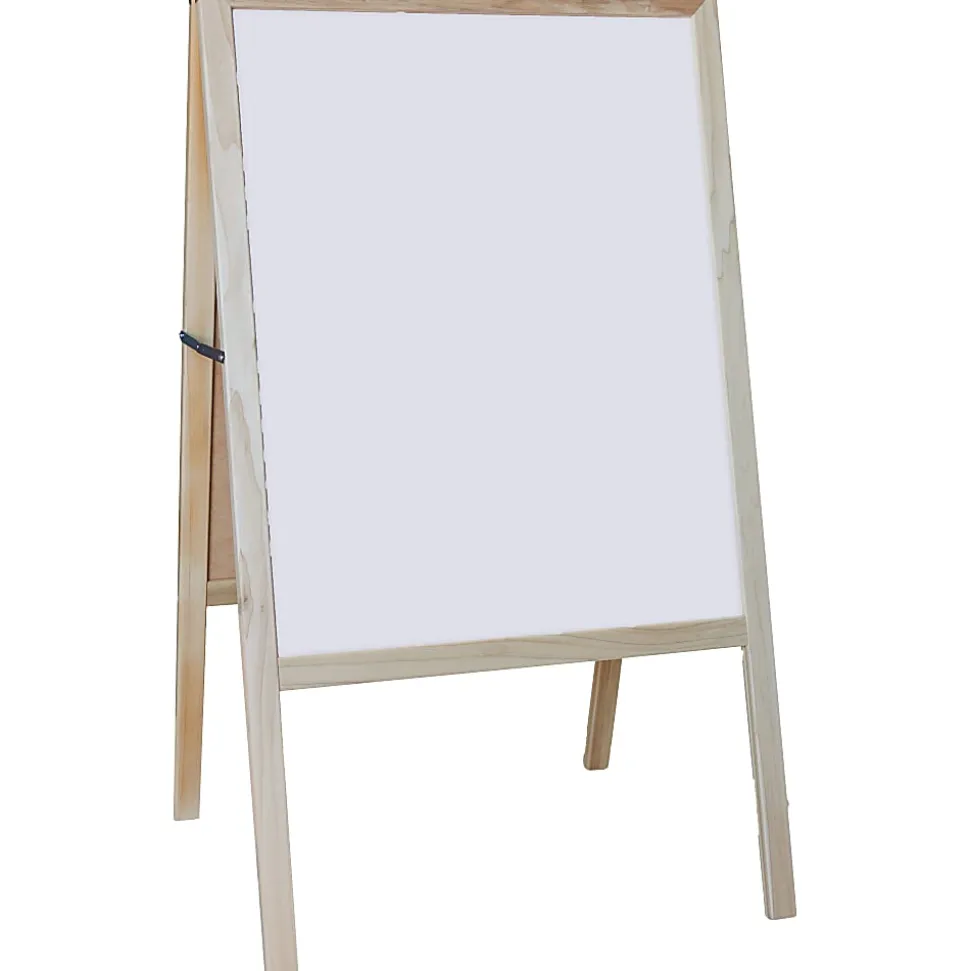 Flipside Non-Magnetic Dry-Erase Whiteboard Board/Chalkboard Easel, 18 1/2" x 18 1/2", Wood Frame With Pine Finish