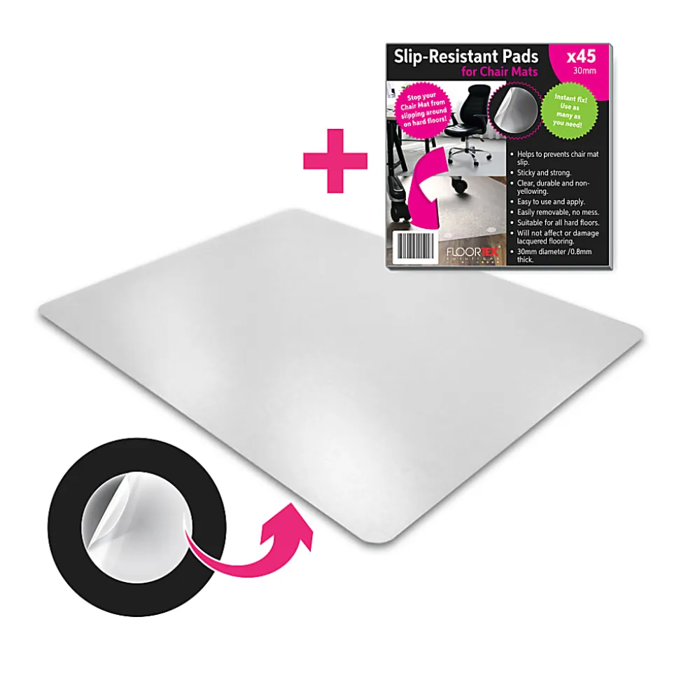 Floortex® Cleartex® Unomat® Anti-Slip Rectangular Polycarbonate Chair Mat Hard Floors and Carpet Tiles, 35" x 47", Clear