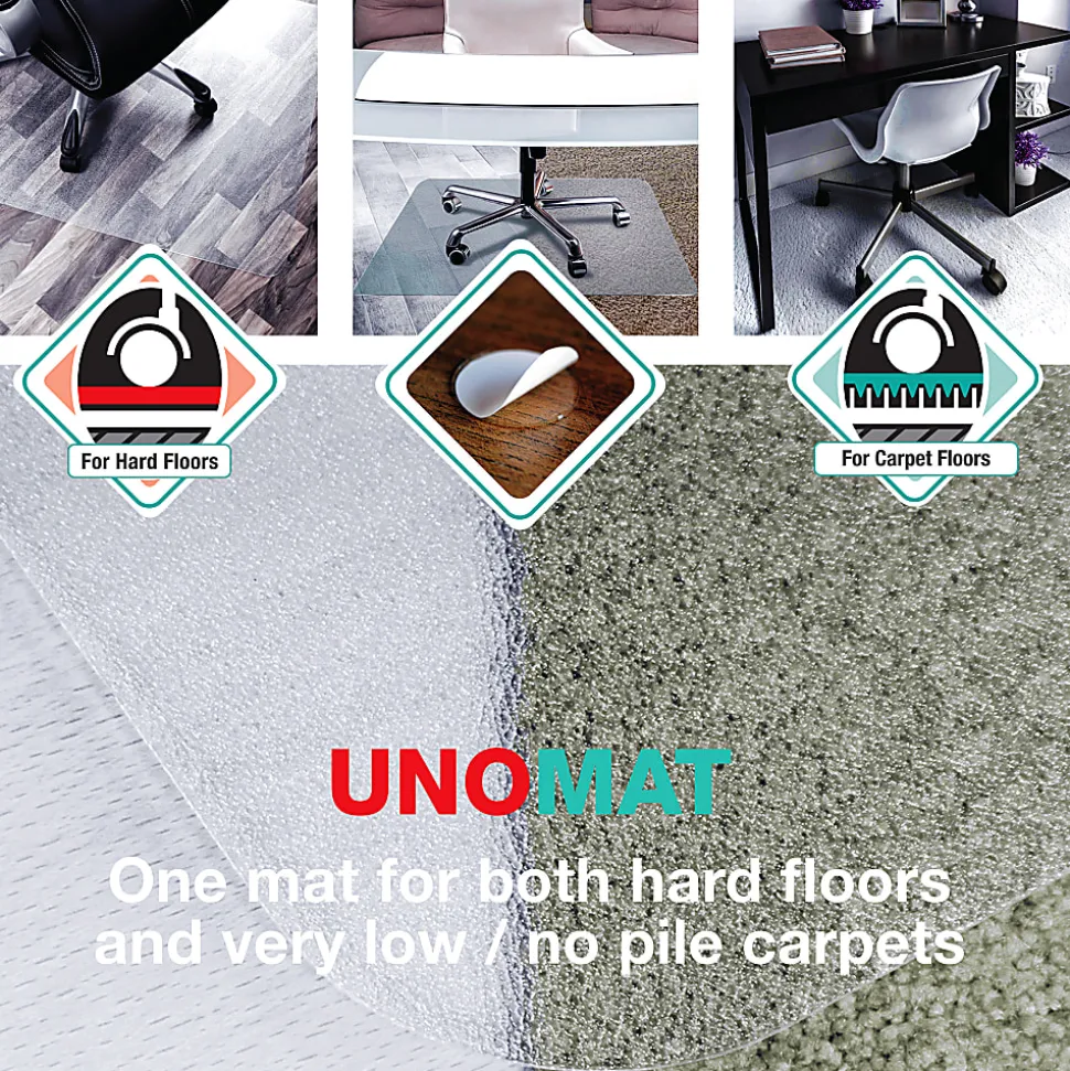 Floortex® Cleartex® Unomat® Anti-Slip Rectangular Polycarbonate Chair Mat Hard Floors and Carpet Tiles, 48" x 53", Clear