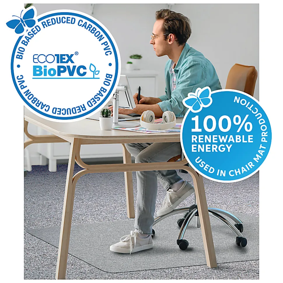 Floortex Ecotex BioPVC Chair Mat for Low Pile Carpets up to 1/4" Thick - 36" x 48", Clear