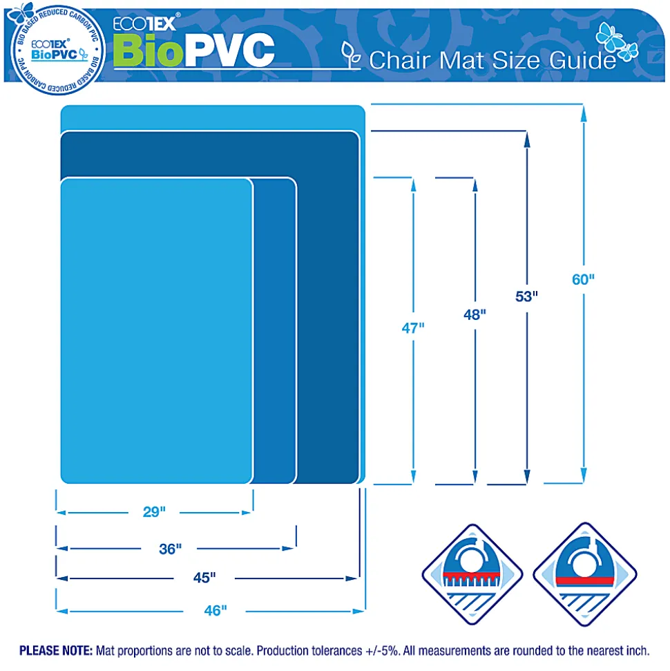 Floortex Ecotex BioPVC Chair Mat for Low Pile Carpets up to 1/4" Thick - 46" x 60", Clear