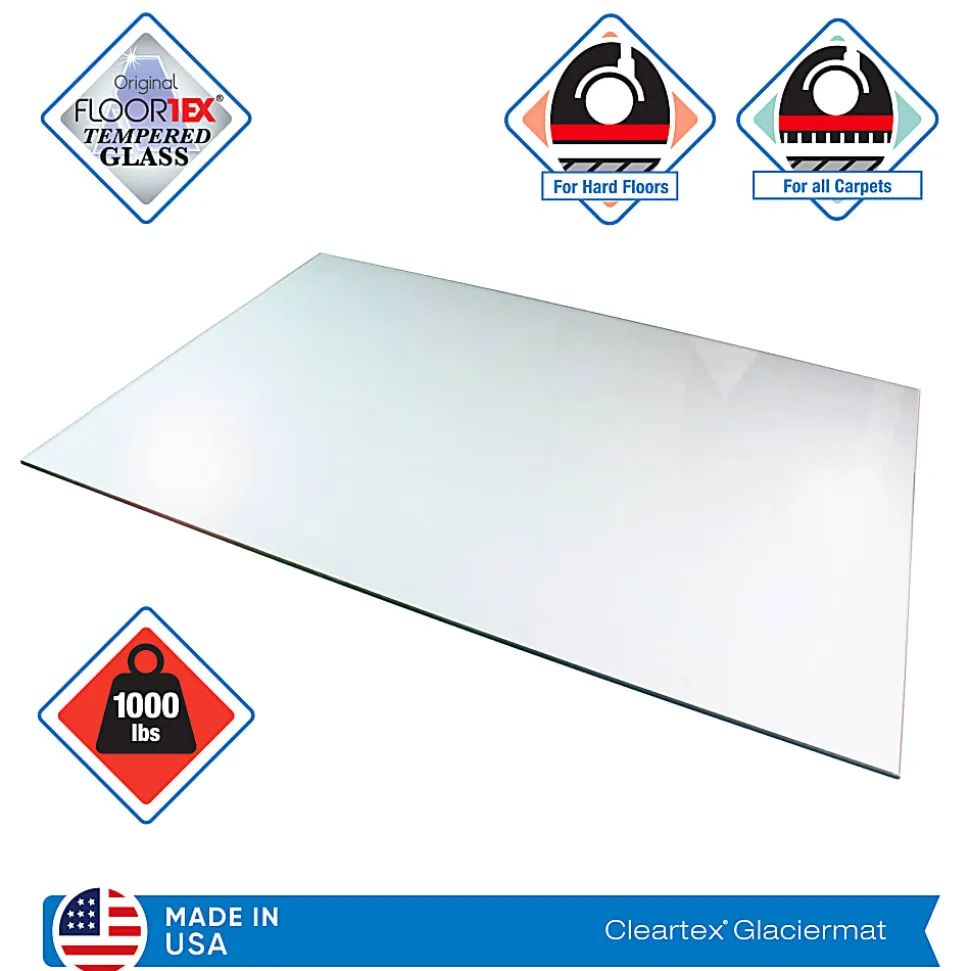 Floortex® Glaciermat® Heavy-Duty Glass Chair Mat For Hard Floors And Carpets, 36" x 42", Crystal Clear
