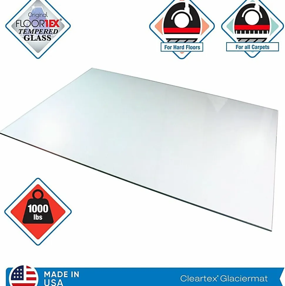 Floortex® Glaciermat® Heavy-Duty Glass Chair Mat For Hard Floors And Carpets, 36" x 42", Crystal Clear