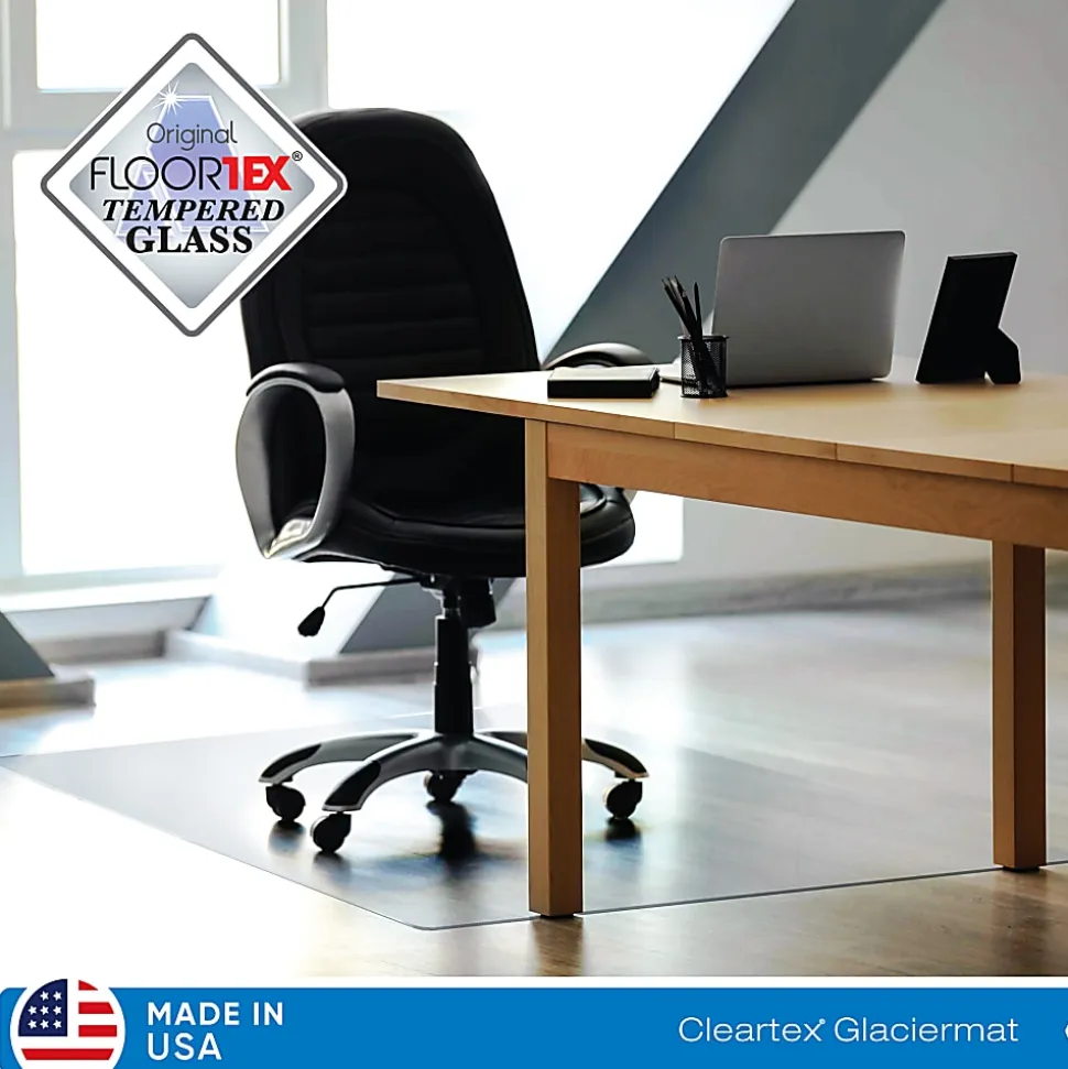 Floortex® Glaciermat® Heavy-Duty Glass Chair Mat For Hard Floors And Carpets, 36" x 42", Crystal Clear