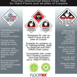 Floortex Glaciermat® Heavy Duty Glass Chair Mat for Hard Floors & Carpets - 48"x60" - Crystal Clear Rectangular Glass Chair Mat  - 124860EG