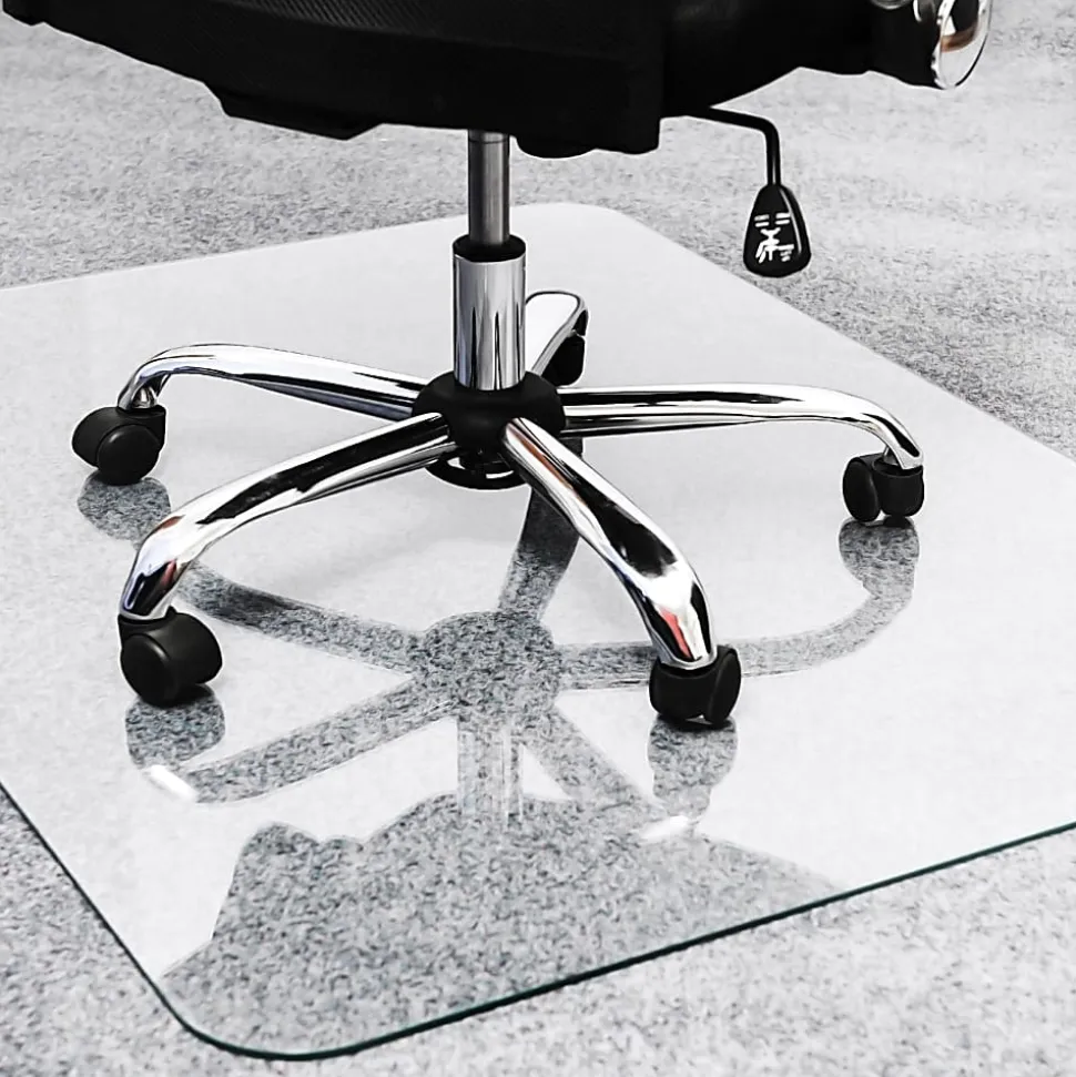 Floortex Glaciermat® Heavy Duty Glass Chair Mat for Hard Floors & Carpets - 48"x60" - Crystal Clear Rectangular Glass Chair Mat - 124860EG