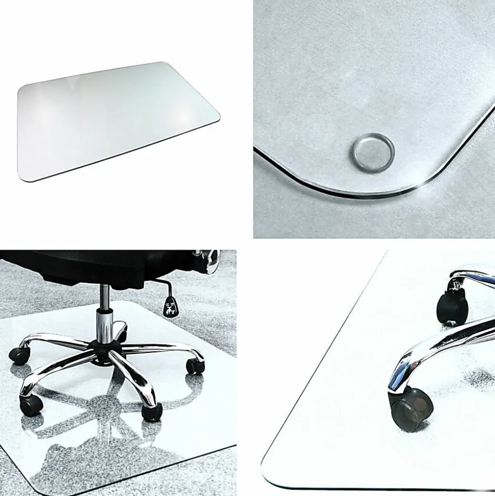 Floortex Glaciermat® Heavy Duty Glass Chair Mat for Hard Floors & Carpets - 48"x60" - Crystal Clear Rectangular Glass Chair Mat - 124860EG