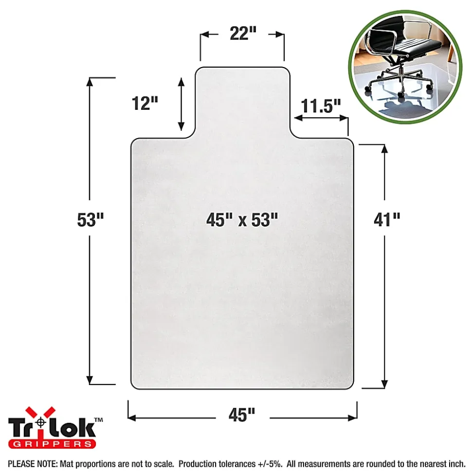 Floortex® TrYlok® 45" x 53" Lipped Chair Mat for Low Pile Carpets