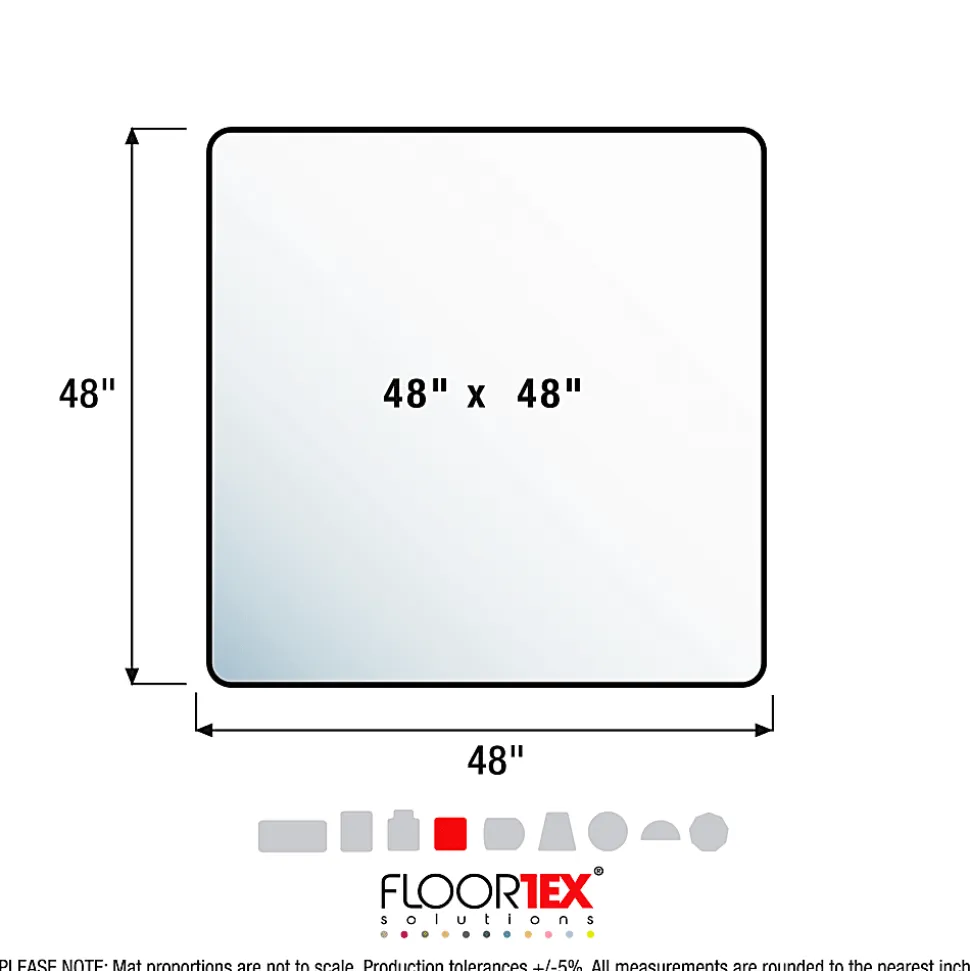 Floortex® Ultimat® Polycarbonate Square Chair Mat For Carpets Up To 1/2" Thick, 48” x 48", Clear