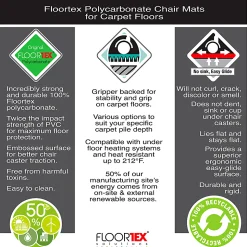 Floortex® Ultimat® Polycarbonate Rectangular Chair Mat For Carpets, 60