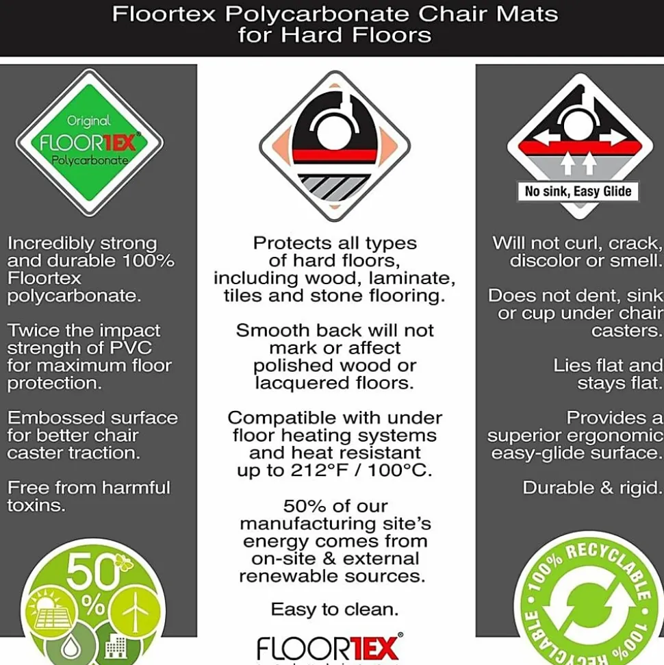 Floortex® Ultimat® Polycarbonate Rectangular Chair Mat For Hard Floors, 48" x 60", Clear