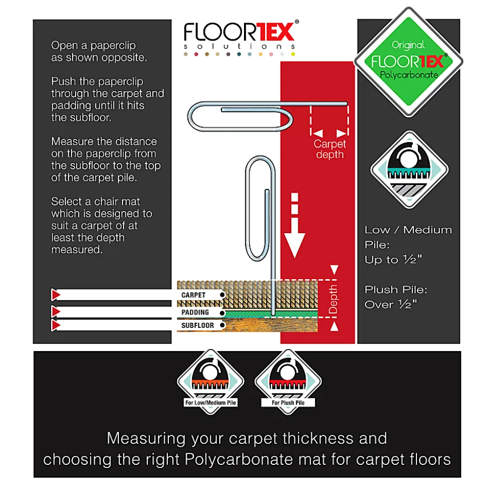 Floortex® Ultimat® Polycarbonate Lipped Chair Mat for Carpets up to 1/2", 48" x 53", Clear