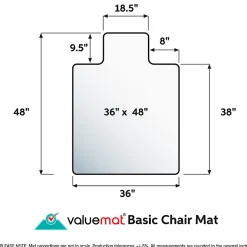 Floortex Valuemat Basic Vinyl Lipped Chair Mat for Low Pile Carpets, 36