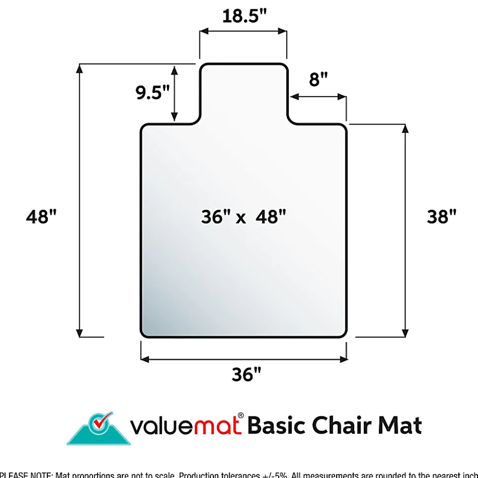 Floortex Valuemat Basic Vinyl Lipped Chair Mat for Low Pile Carpets, 36" x 48", Clear